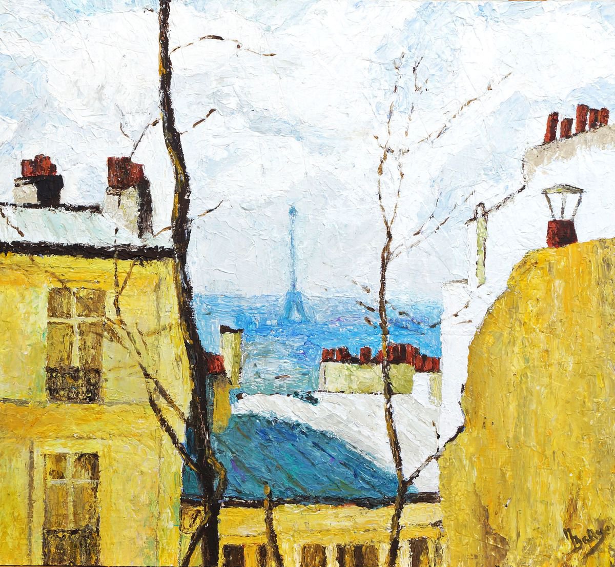 Paris, A View From The Suburbs - Palette Knife Painting - Ready To Hang by Margaret Battye