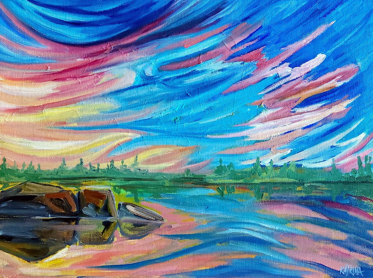 Expressive Landscape Oil Painting By Katrina Case, 10 X 8", When The Sky Dances, Original Artwork
