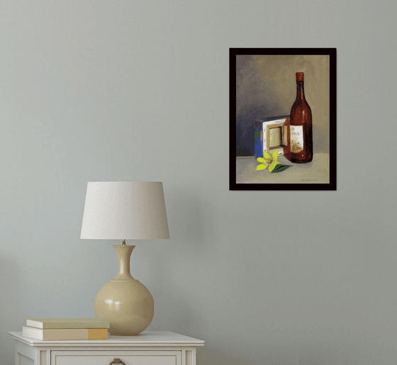 Still life with Wine bottle and canvas