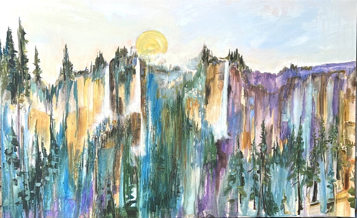  Moon Over Waterfall By Annette Wolters, 48 X 30, Artwork For Sale On Artfinder