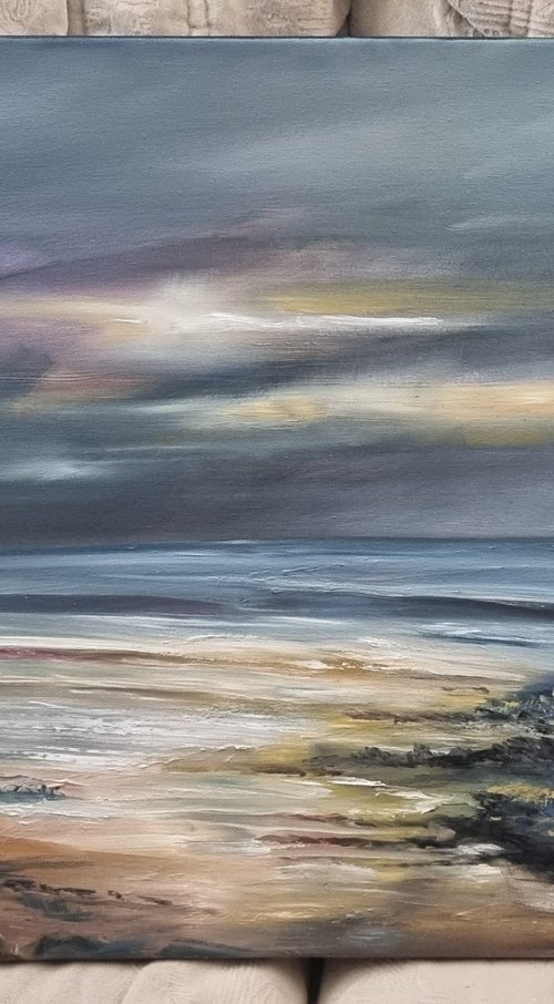 Last Light Seascape in oils 18"×24" by Hayley Huckson