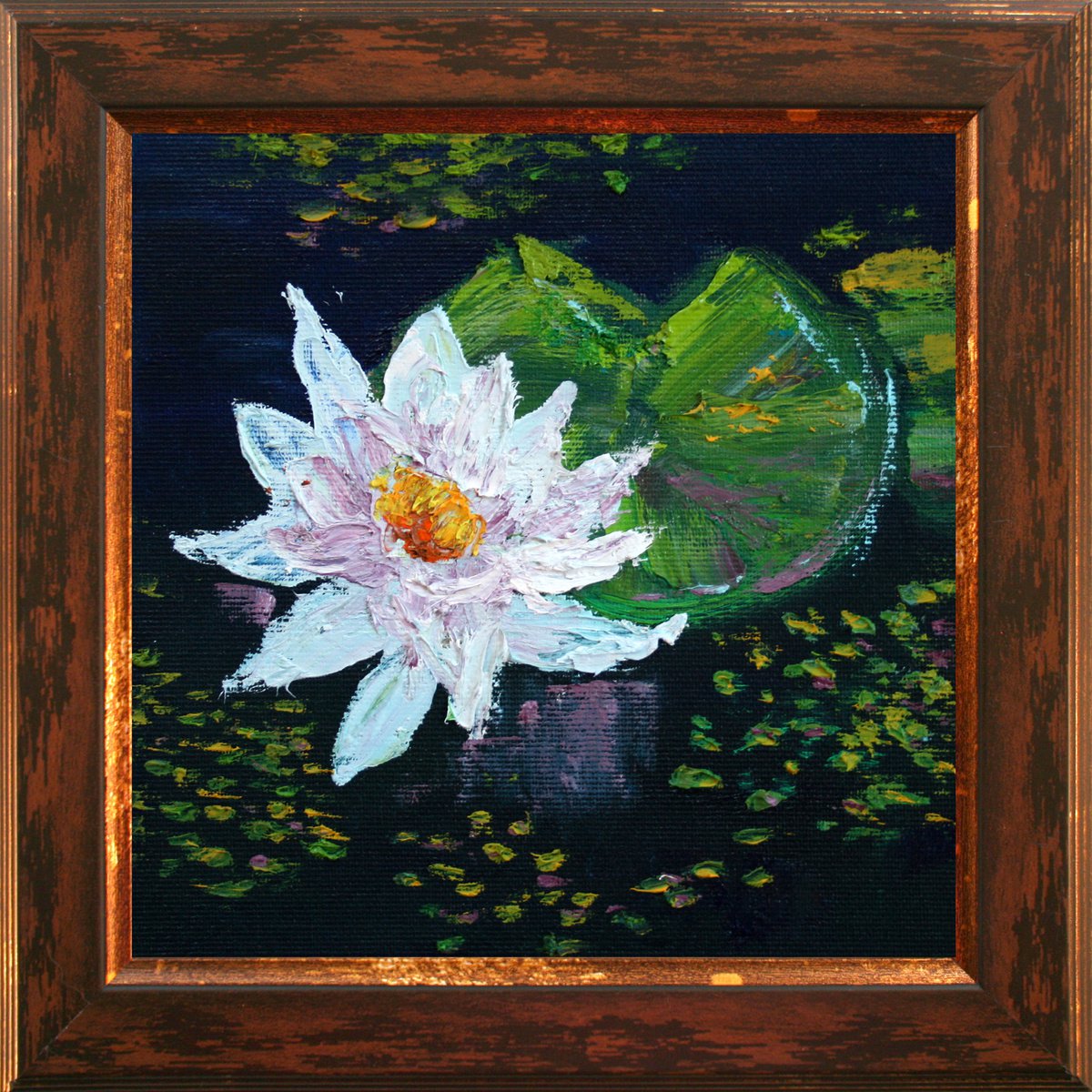 WATER LILY II. 7x7  PALETTE KNIFE / From my a series of mini works WORLD OF WATER LILIES... by Salana Art Gallery