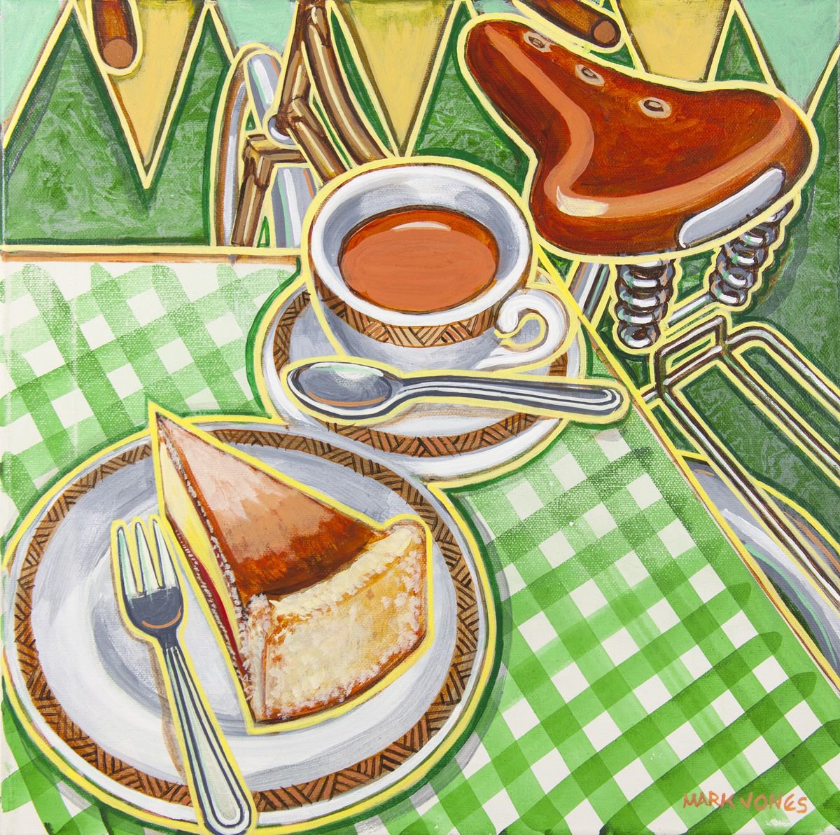 Eroica Britannia Bakewell Pudding and cup of tea on green by Mark Howard Jones