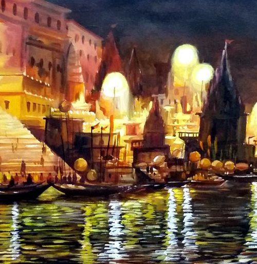 Varanasi Ghat at Night by Samiran Sarkar