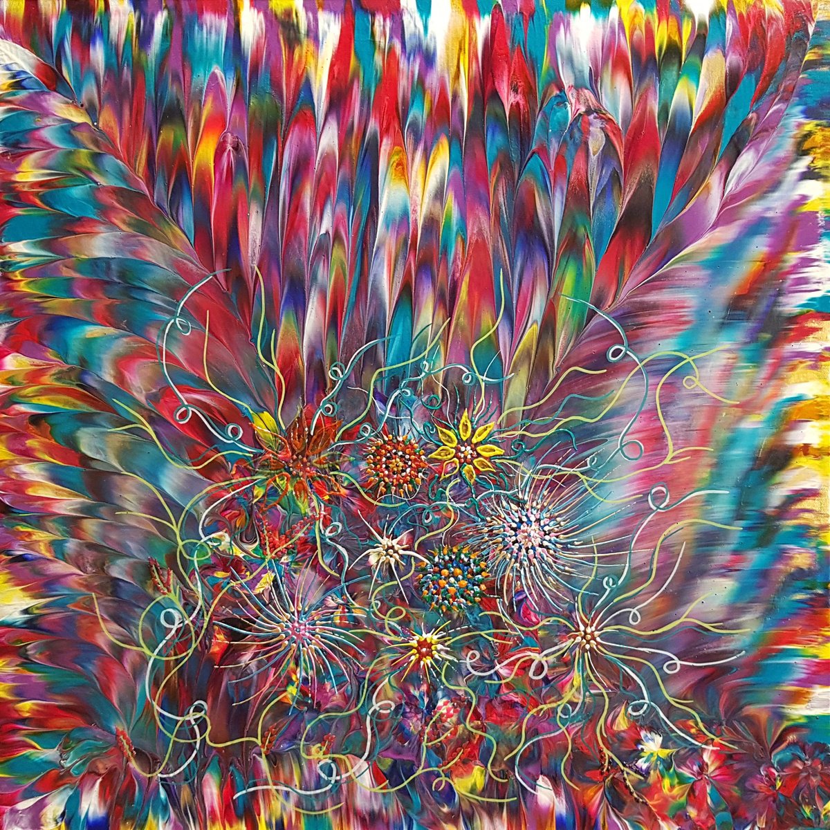 Abstract Botanical Acrylic Painting By Alexandra Romano, 24 X 24, Psychedelic Relic, Original Artwork