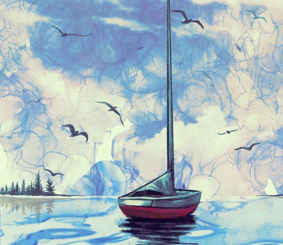 blue boat art