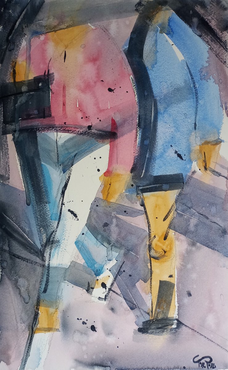 Walking couple (large size) - abstract watercolor by Tollo Pozzi