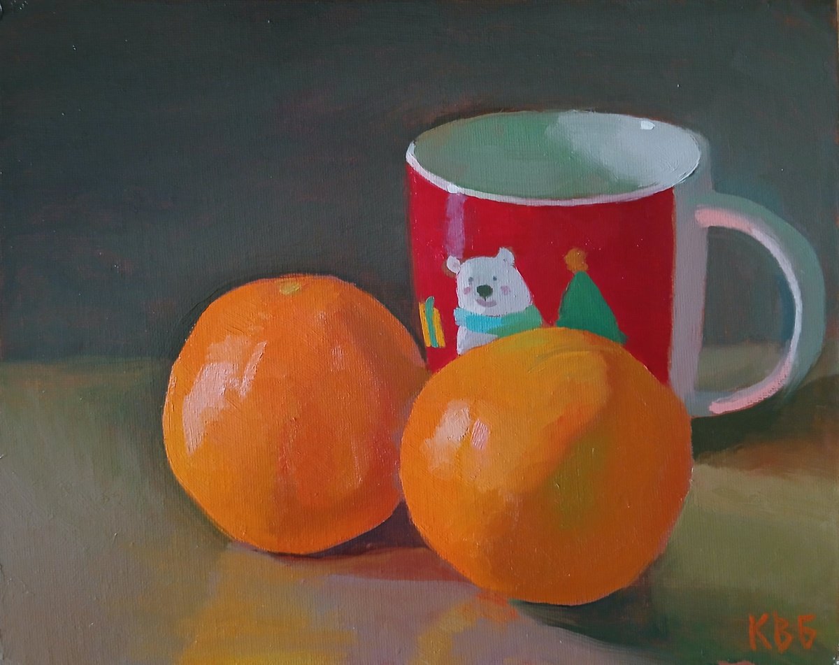 Christmas Mug With Oranges By Vasyl Koval, 12 X 9, Artwork For Sale On Artfinder