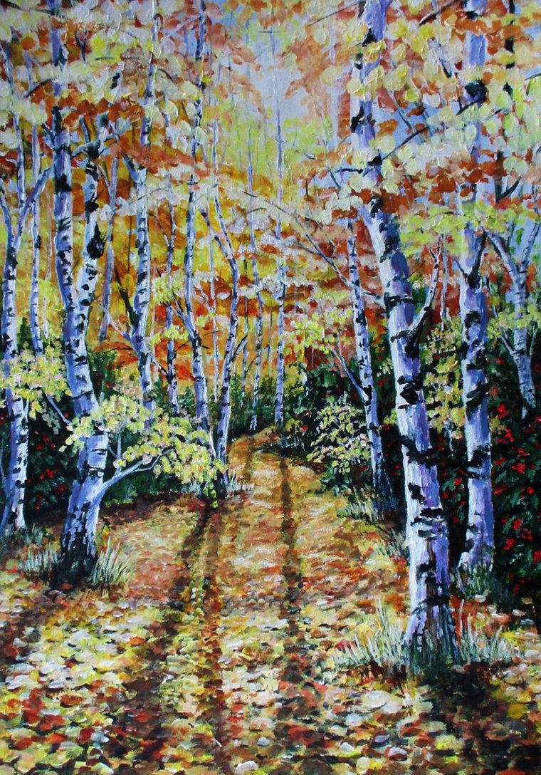 paintings of silver birch trees