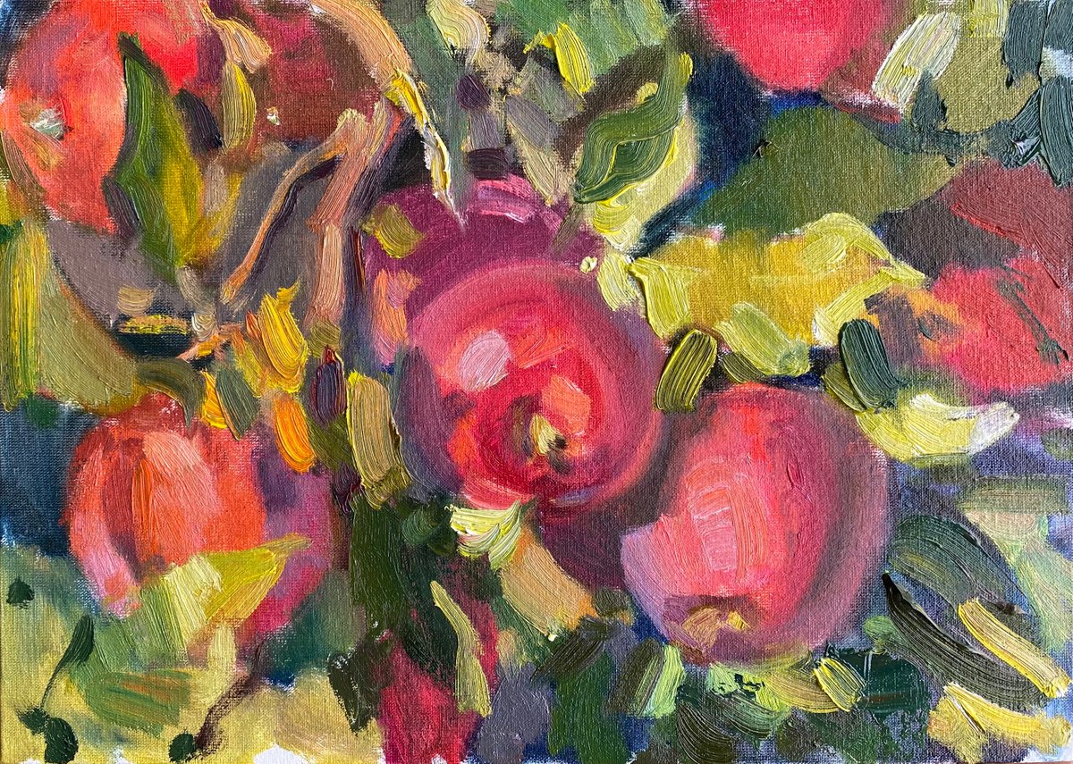 Apples on the branch 25x35cm| oil painting on canvas flowers by Nataliia Nosyk