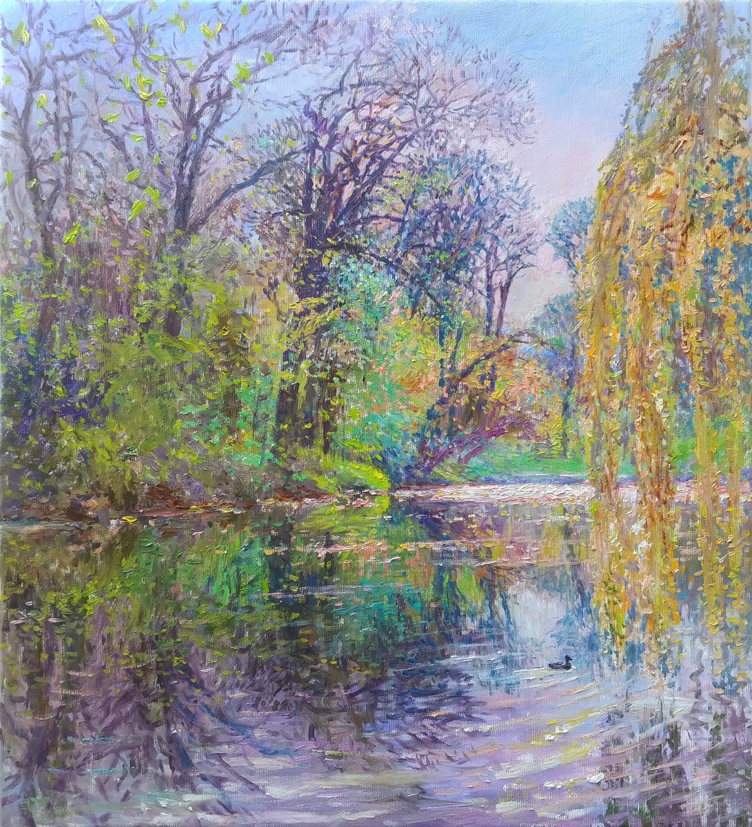 Impressionistic Landscape Oil Painting By Svitlana Koval, 18 X 20", Spring Sun., Original Artwork