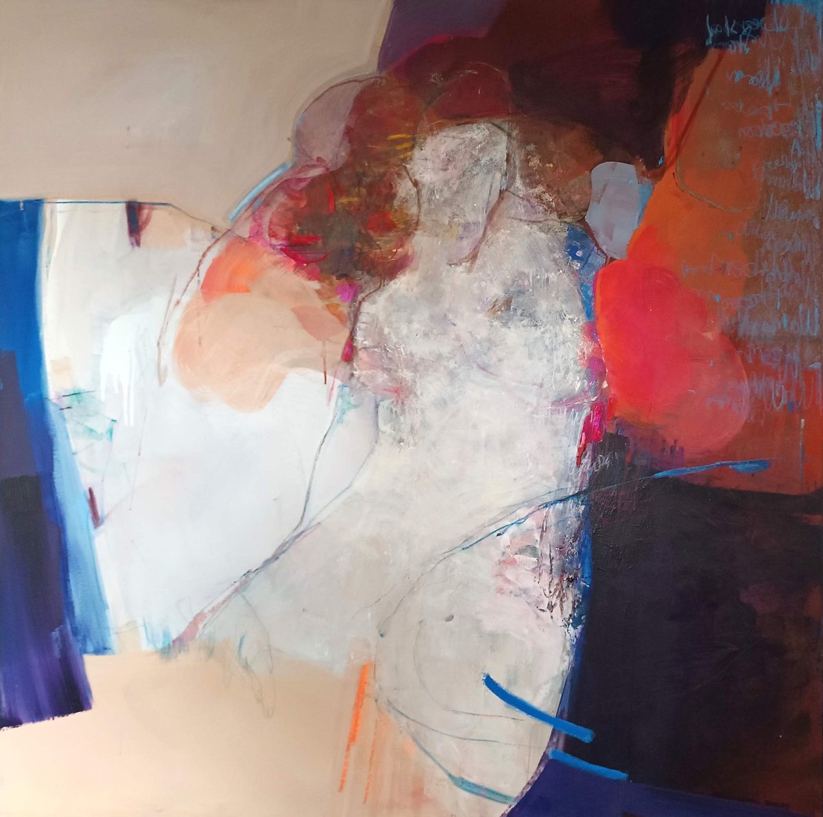 Organic Portrait Painting By Magdalena Morey, 47 X 47", The Freedom Of Dreams 2, Original Artwork