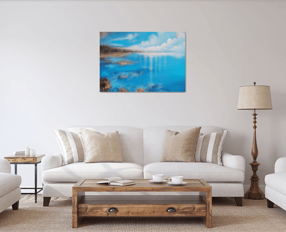 A XL large modern abstract figurative seascape painting "Blue emotion"