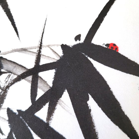 Two Bamboos with a Red Ladybug