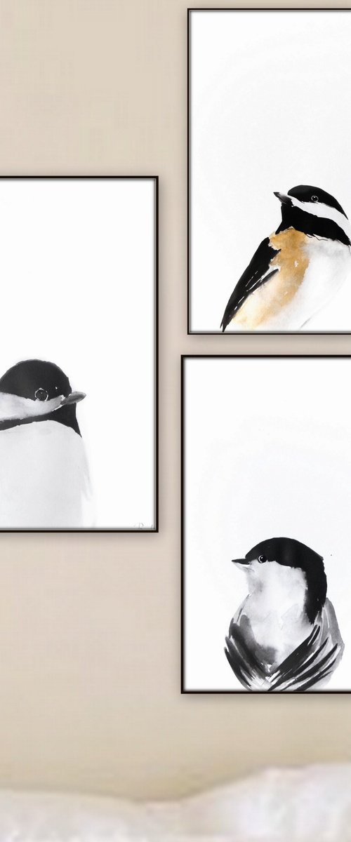 Set of 3 Bird paintings. by Nadia Moniatis