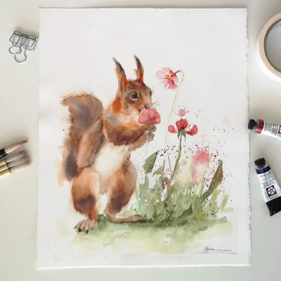 Squirrel and flowers