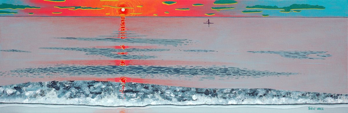 Impressionistic Landscape Acrylic Painting By Steve White, 47 X 16", Seaset, Original Artwork