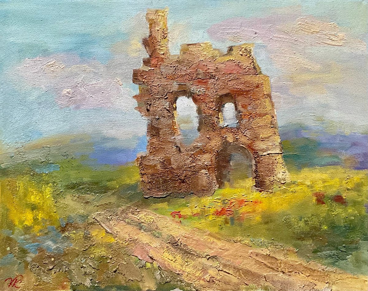 Impressionistic Landscape Oil Painting By Vera Klimova, 20 X 16", The Last Rays Of Sunshine, Original Artwork