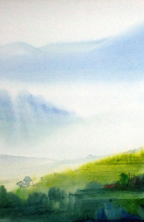 Morning Himalaya - Watercolor on Paper by Samiran Sarkar