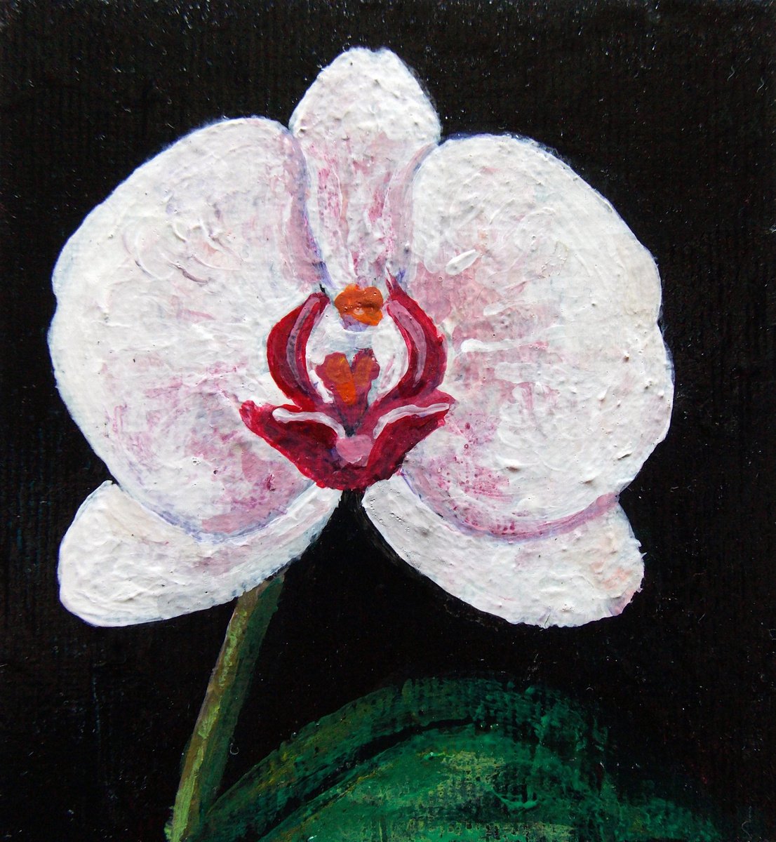 Little Orchid - Miniature Original Painting Fridge Magnet in Acrylic on Mini Canvas Hardb... by Adriana Vasile