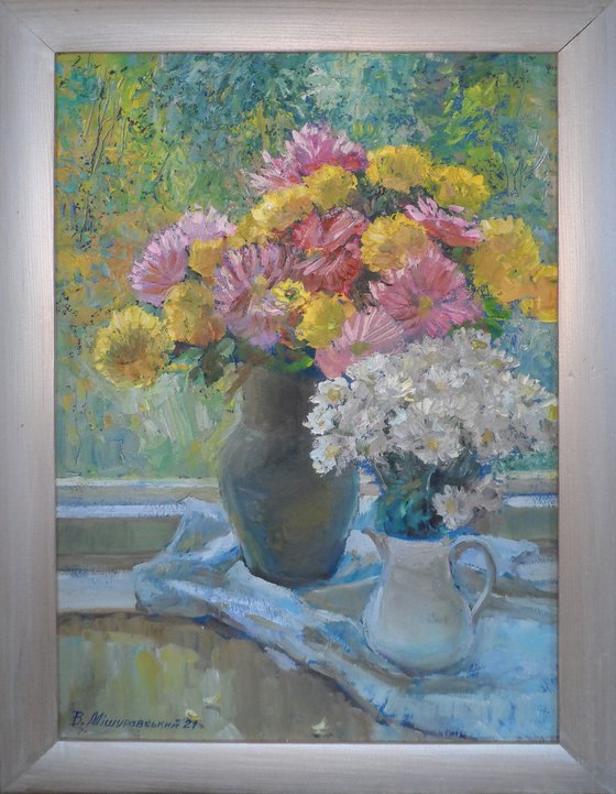 Chrysanthemums on the window