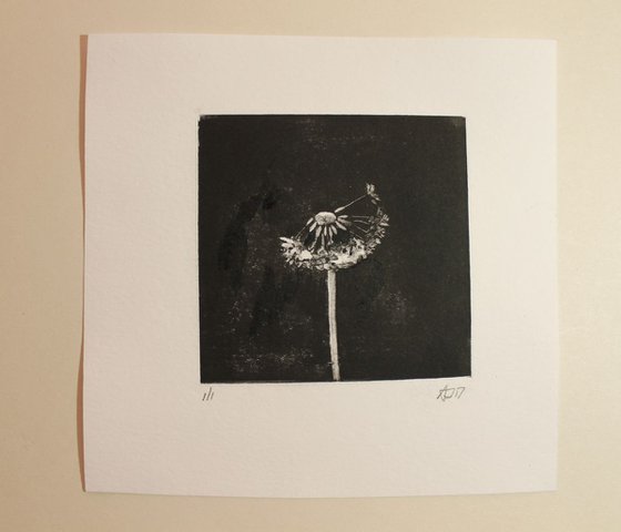 Dandelion II Monoprint, Plant Monotype Print