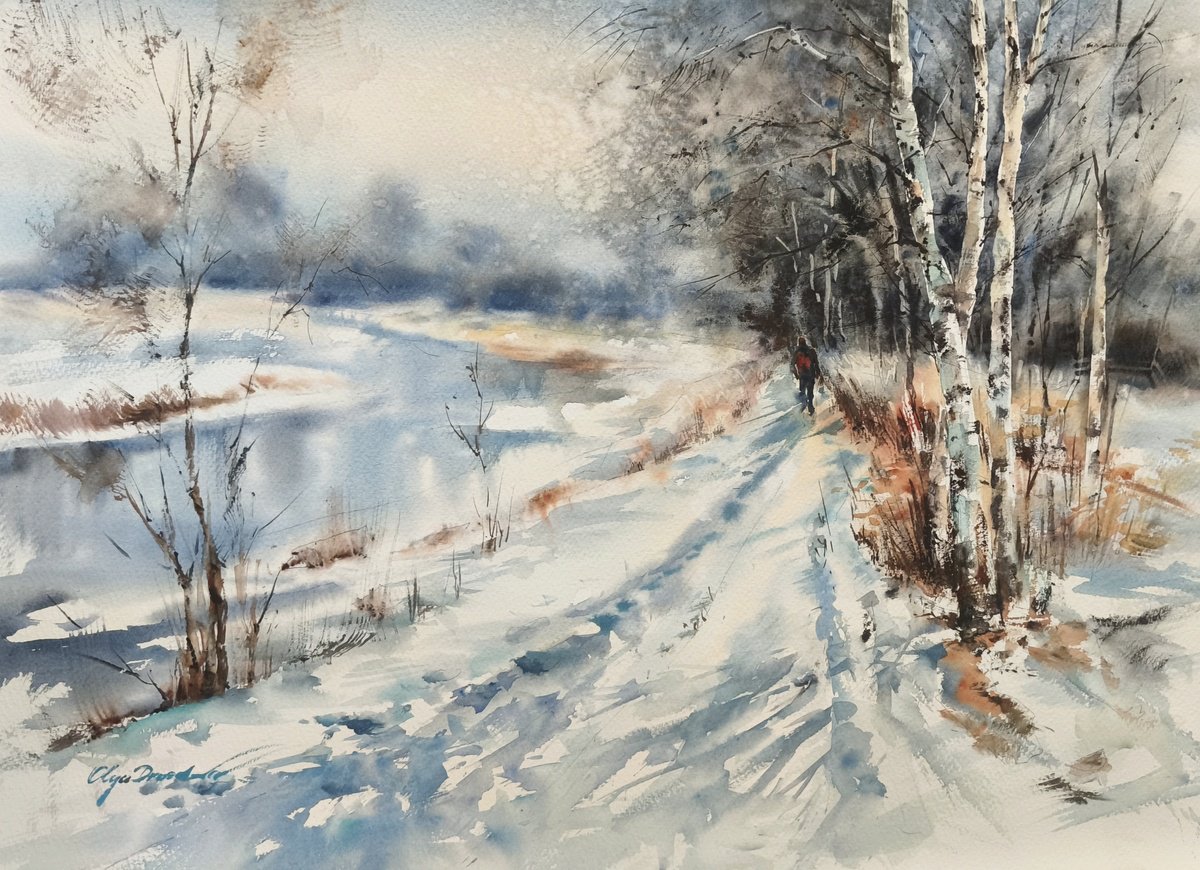 Impressionistic Landscape Watercolour By Olga Drozdova, 30 X 22", In The Silence, Original Artwork