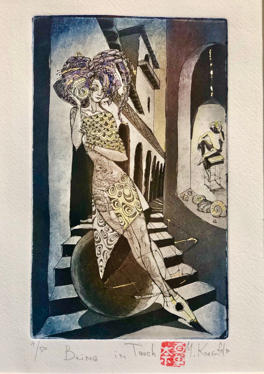 Graphic Portrait Etchings & Engravings By Marina Korenfeld, 8 X 10", Being In Touch, Original Artwork