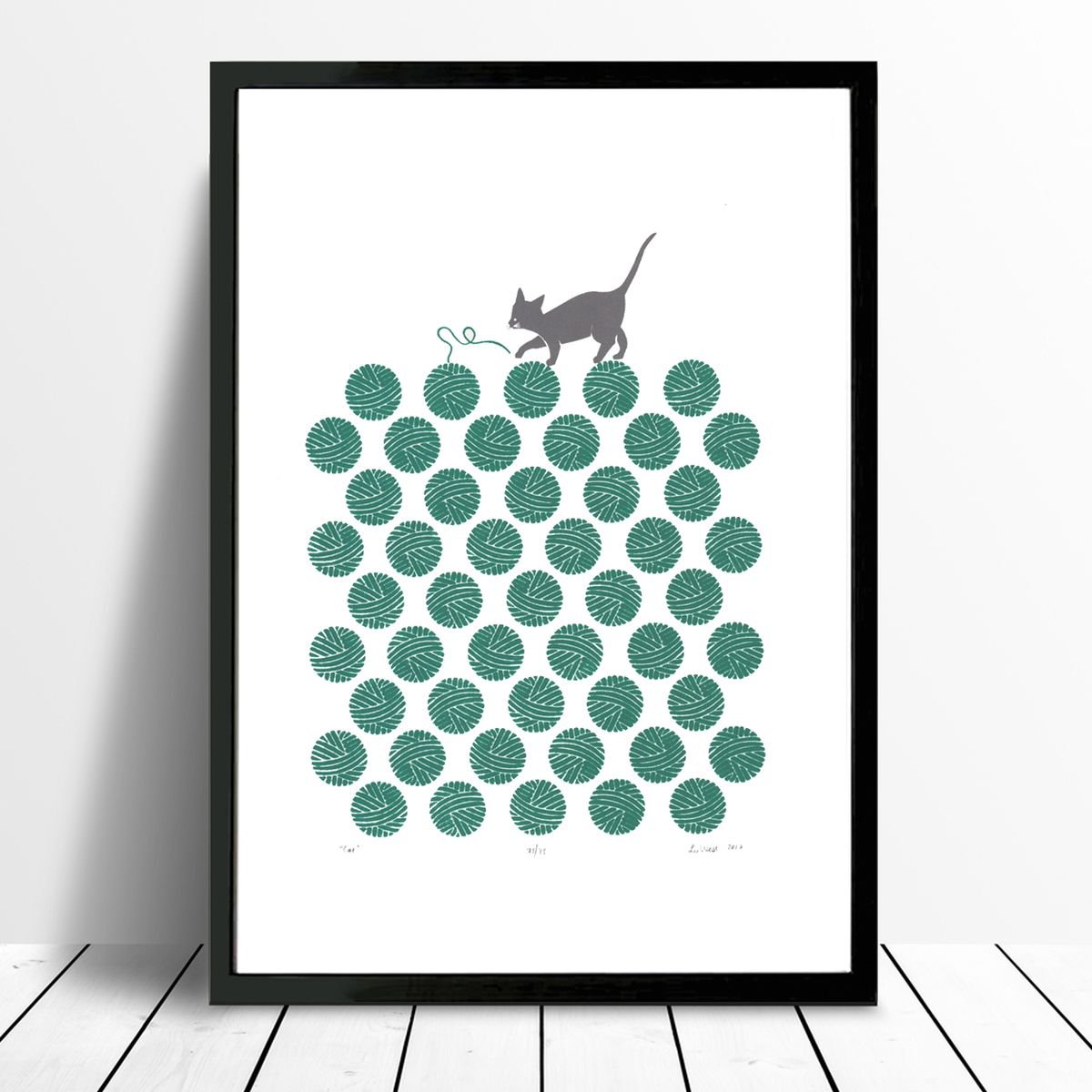 Cat in Teal Green - Framed - FREE Worldwide Delivery by Lu West