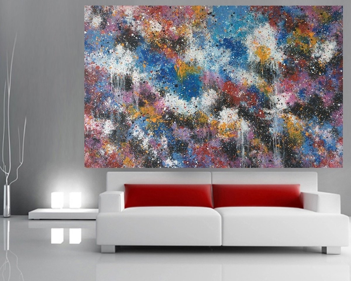 Abstract Acrylic Painting By Max Yaskin, 63 X 43", Space 6 By M.y., Original Artwork