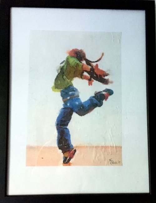 Jump! (1) - Watercolour on silk by Tony Roberts