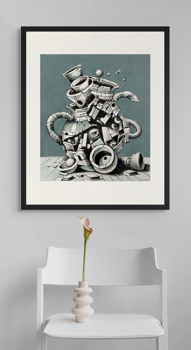 Surrealistic Abstract Acrylic Painting By Evgen Semenyuk, 16 X 20, A Poorly Glued Universe, Original Artwork