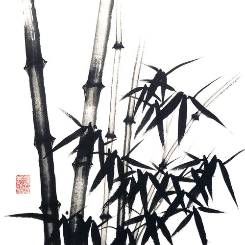 The magic of the bamboo forest - Bamboo series No. 2109 Oriental Chinese Ink Painting by Ilana Shechter