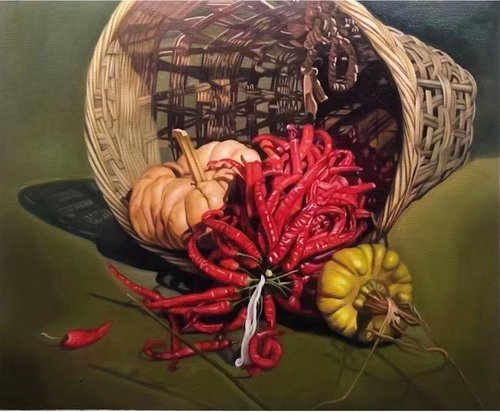 Still life:Pomegranates on the table by Kunlong Wang