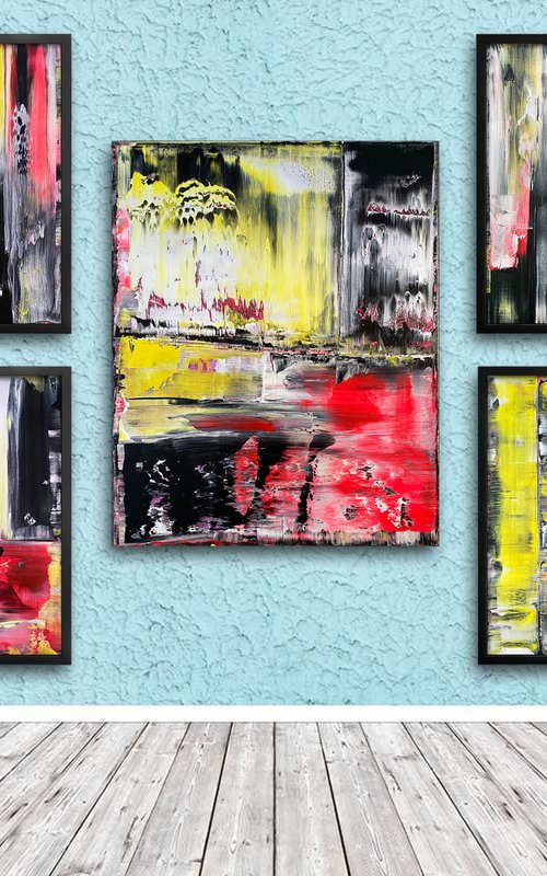 "We Want To Punk You Up" - Save As A Series - Original PMS Large Abstract Five Panel Acrylic Paintings On Plexiglass and Gallery Wrap Canvas, Framed - 80" x 52" by Preston M. Smith (PMS)