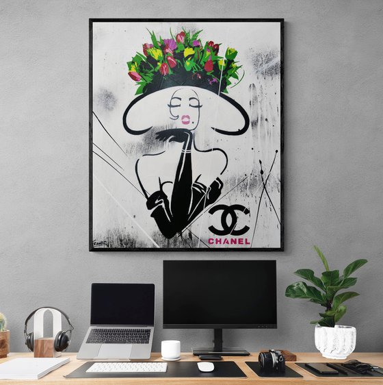 The Raw Chanel 120cm x 100cm Chanel Hat Lady Textured Urban Pop Art