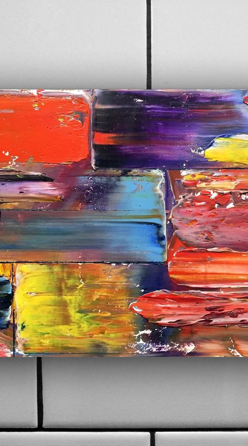 "Making Contact" - SPECIAL PRICE-  Original PMS Oil Painting On Reclaimed Wood - 30 x 16 inches by Preston M. Smith (PMS)