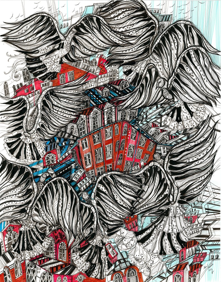 Impressionistic Cityscapes Painting By Maria Susarenko, 28 X 36", Red Roofs Of Saint-Petersburg, Original Artwork