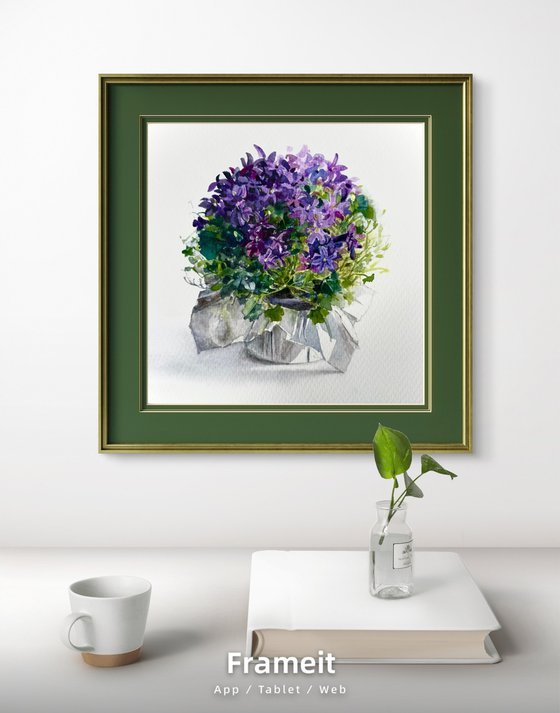 Purple Bellflowers in Crumpled Silver