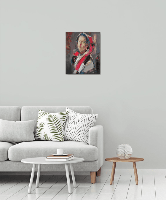Lady portrait  (45x55cm, oil/canvas, abstract portrait)