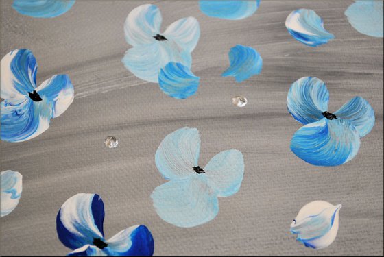 Blue Dreams  Acrylic Art Painting , Blue Cherry Blossoms, Abstract Painting, Flowers, Large Painting Canvas Wall Art