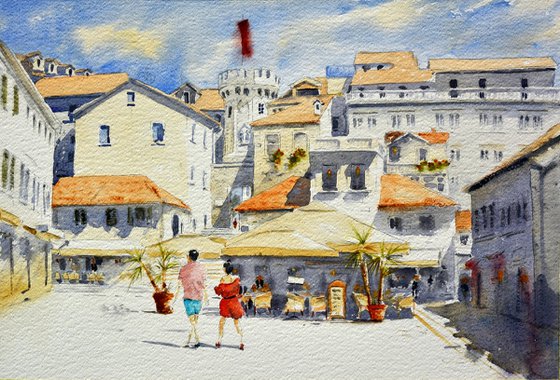 Clock tower  square Herceg Novi Montenegro  53x35cm 2020