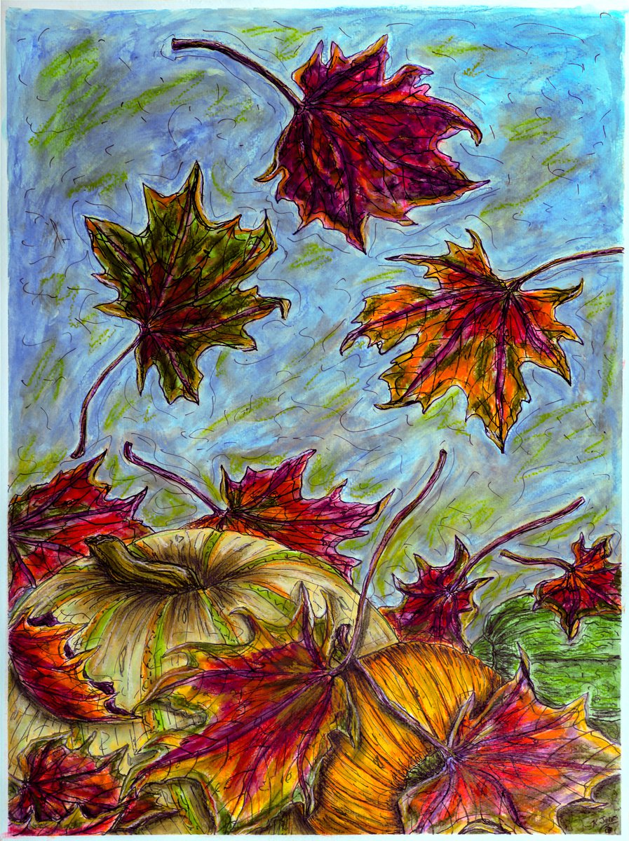 Photorealistic Botanical Watercolour By Kim Jones Miller, 18 X 24", The Leaves Came Tumbling Down, Original Artwork