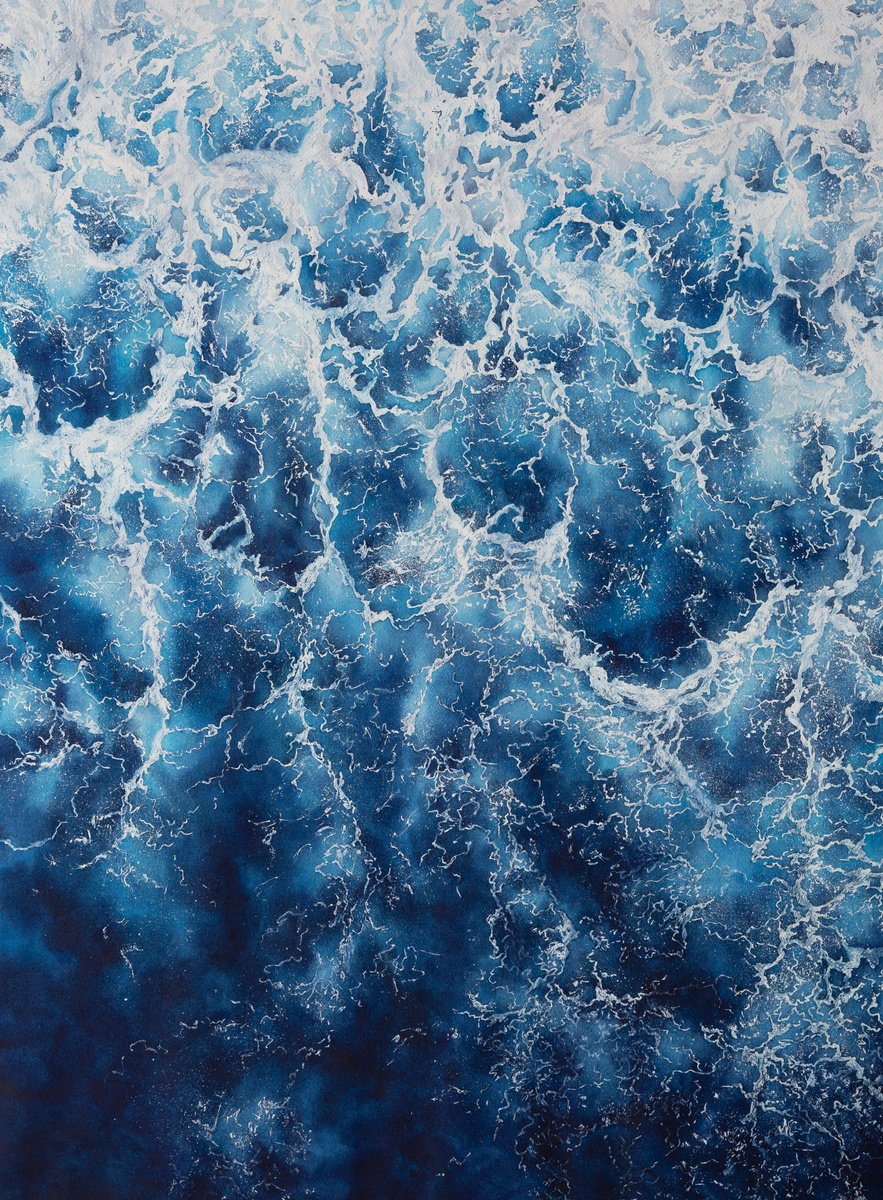 Impressionistic Landscape Watercolour By Kateryna Nazarenko, 22 X 30", Deep Blue Sea, Original Artwork