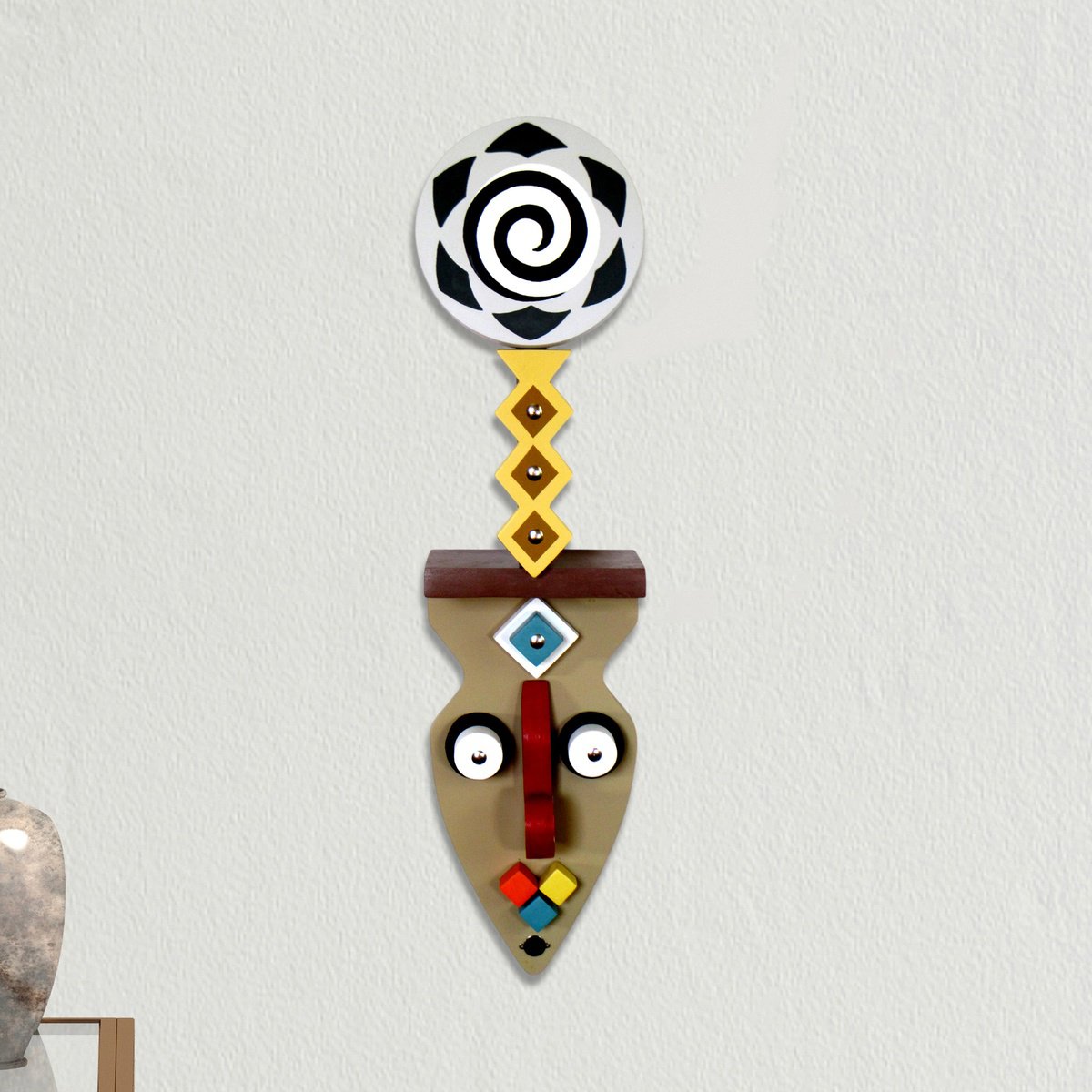 Geometric Abstract Wood Sculpture By Lanre Adefioye, 6 X 22", Echoes Of Ancestry Iii, Original Artwork