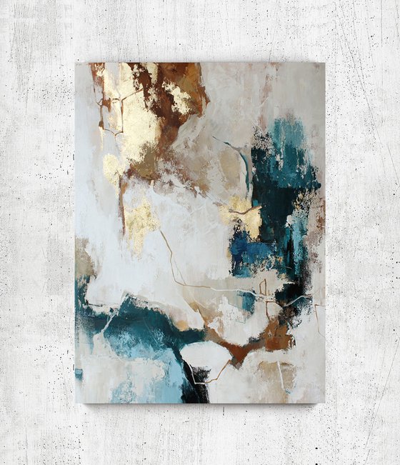 "Flux" Abstract blue and gold acrylic art