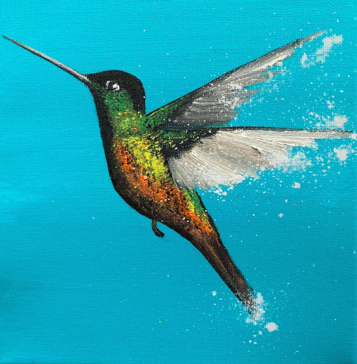 Impressionistic Painting , Hummingbird Love I By Laure Bury, 8 X 8, Artwork For Sale On Artfinder