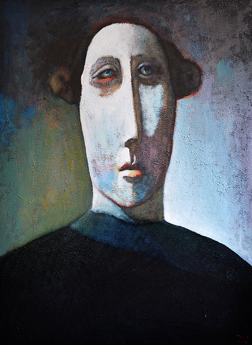 Portrait Acrylic Painting By Zhana Viel, 25 X 35", The Girl Without A Name, Original Artwork