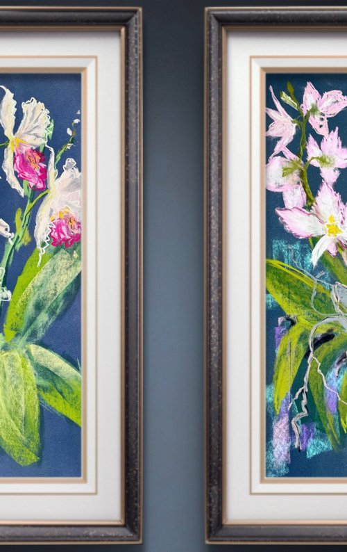Set of 2 Wild orchids Pastel by Yuliia Sharapova