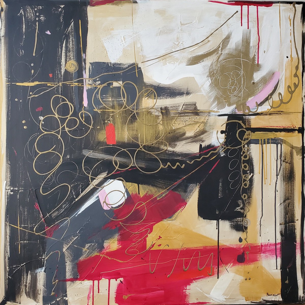 Abstract Acrylic Painting By Joyce Fournier, 36 X 36", The Revelation, Original Artwork